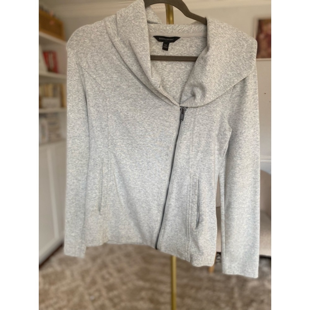 Banana Republic Light Gray Asymmetrical Zip Jacket Minimalist Quiet Luxury - Picture 2 of 8